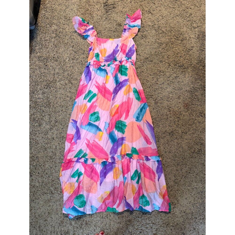 Blu pepper Pink Watercolor Print Ruffle  size large